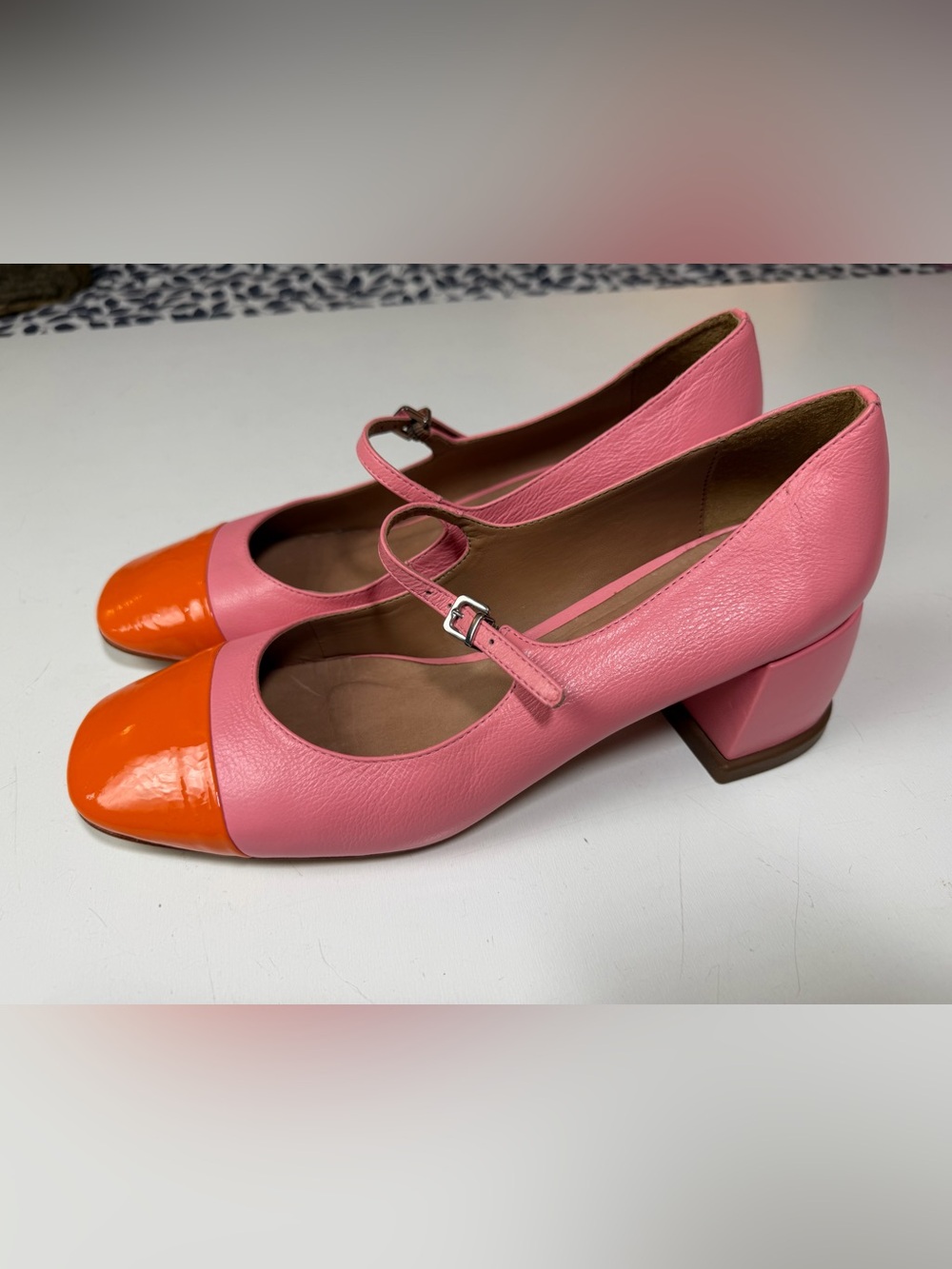 Vicenza Anthropologie Leather Colorblock Versatile Mary Jane Buckle Heels Sz 8 - Picture 11 of 16